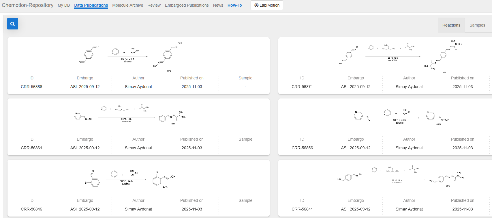Datenpublikationen im Chemotion Repository